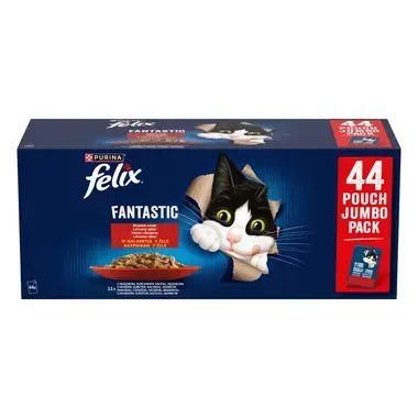 Felix Fantastic kapsičky pro kočky hovězí, kuře, kachna, jehněčí v želé 44×85 g