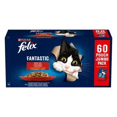 Felix Fantastic kapsičky pro kočky hovězí, kuře, kachna, jehněčí v želé 60×85 g