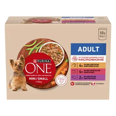 Purina® ONE® Mini Dog Adult kapsičky pro psy kuře, hovězí, jehněčí ve šťávě