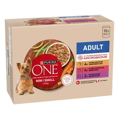 Purina® ONE® Mini Dog Adult kapsičky pro psy kuře, hovězí, jehněčí ve šťávě