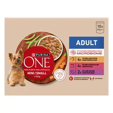 Purina® ONE® Mini Dog Adult kapsičky pro psy kuře, hovězí, jehněčí ve šťávě
