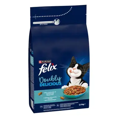 Felix® Doubly Delicious s lahodnou kombinací lososa a mořských ryb, bohaté na červenou řepu