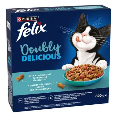 Felix® Doubly Delicious s lahodnou kombinací lososa a mořských ryb, bohaté na červenou řepu