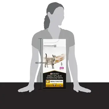 PRO PLAN® Veterinary Diets – onemocnění ledvin raná péče (granule) - porovnání velikosti s postavou člověka