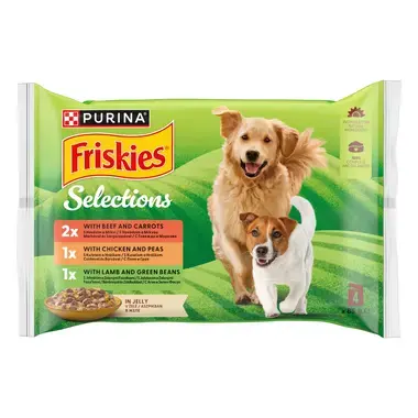 Friskies® multipack dospělý pes v želé (mix příchutí) - přední strana obalu