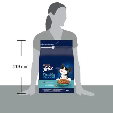 Granule Purina Felix Doubly Delicious s lososem a mořskými rybami, balení 3 kg, výška 419 mm