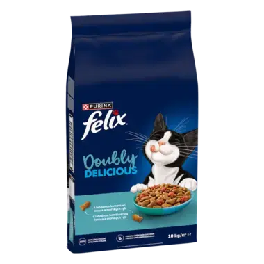 Felix Doubly Delicious, granule pro kočky s lososem a mořskými rybami, balení 10 kg