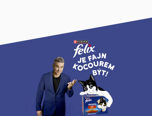 Kocour Felix a Robbie Williams s produktem Purina Felix